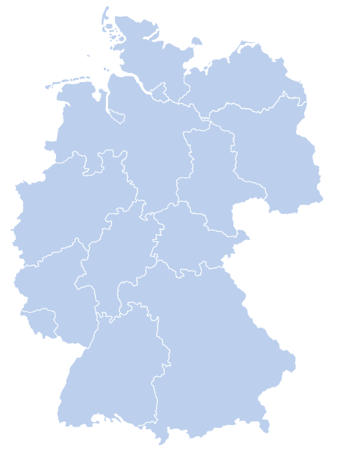 Deutschlandkarte mit geförderten Weiterbildungen der TRA