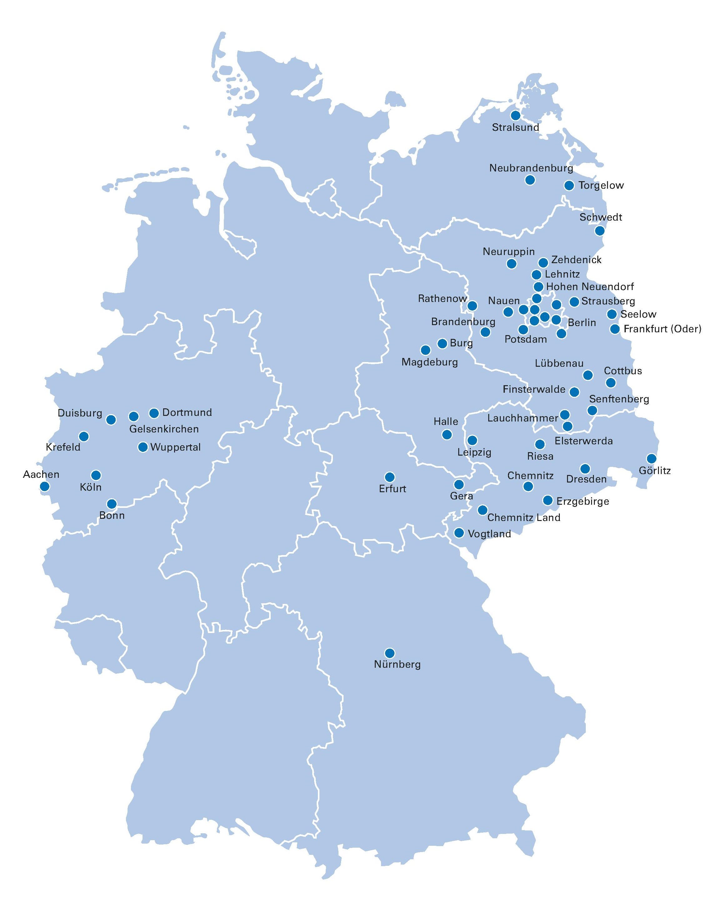 Deutschlandkarte mit den Standorten der TÜV Rheinland Akademie