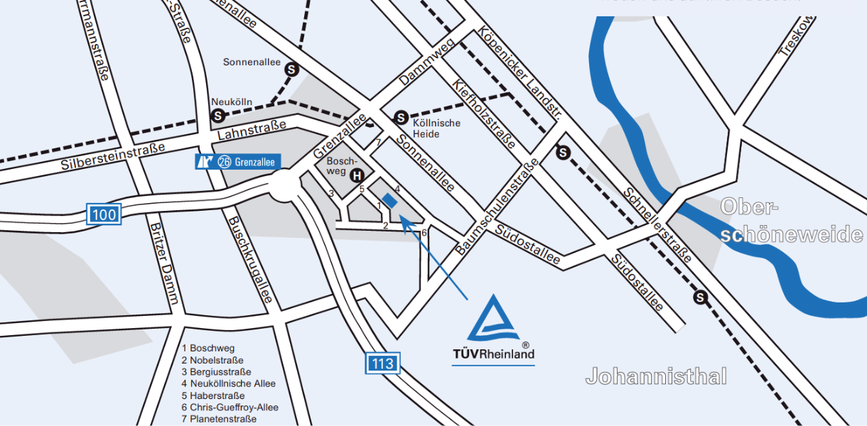 Anfahrt T&Uuml;V Rheinland Akademie in Berlin-Neuk&ouml;lln